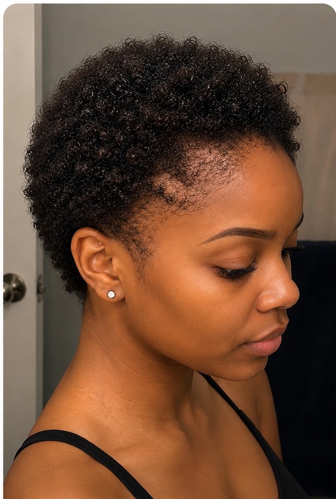 Mid transformation — noticeably thicker, fuller, healthier hair